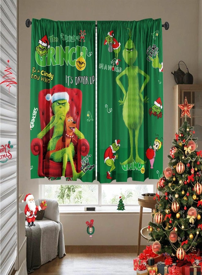 SUNWISHA Christmas Window Decor 2 Panels Set 26 x 45 Inch Curtains Valance for Bedroom Green - Image 3